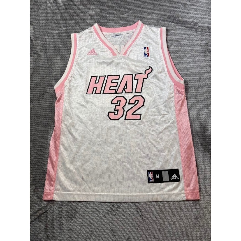 Adidas Miami Heat Shaquille O'Neal 32‎ NBA Jersey White Pink Womens Medium
